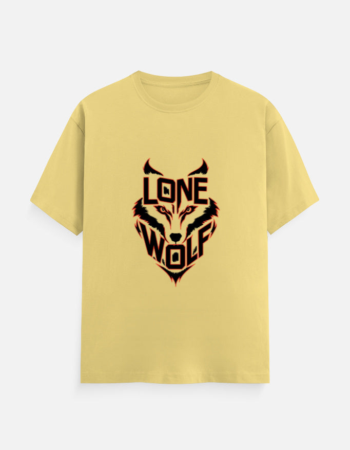 Yellow unisex crew neck t-shirt featuring a stylized Lone Wolf graphic print on 100% cotton fabric.